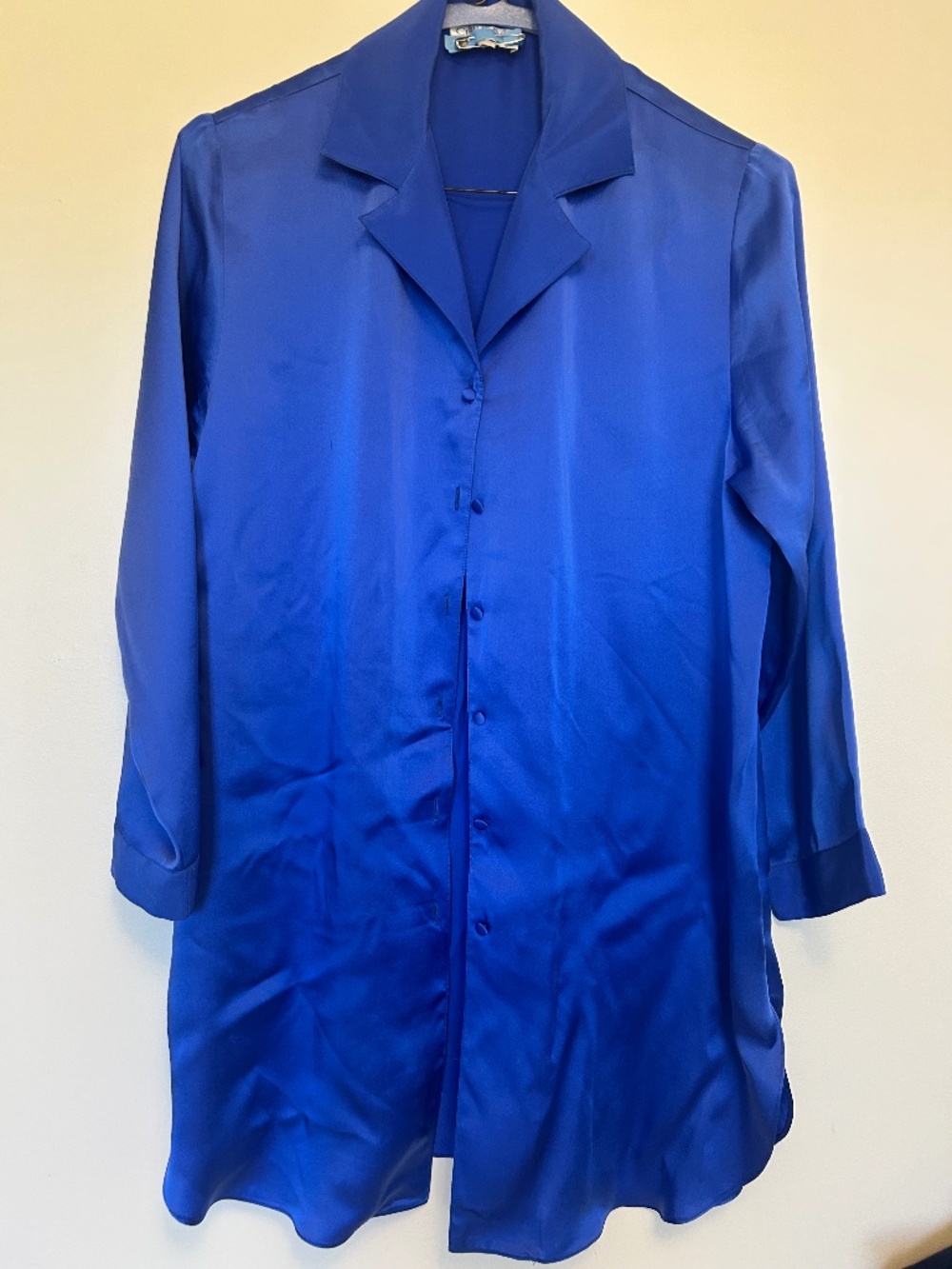 Christine Lingerie 100% Silk Pajama Top Royal Blue S/P Oversized Luxury Satin